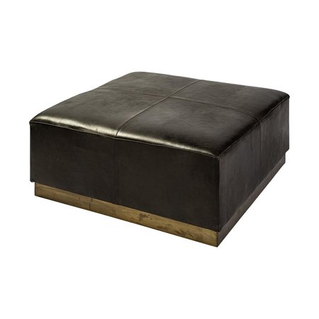 HOMEROOTS 16 x 36 x 36 in. Black Leather Ottoman with Metal Base 394250
